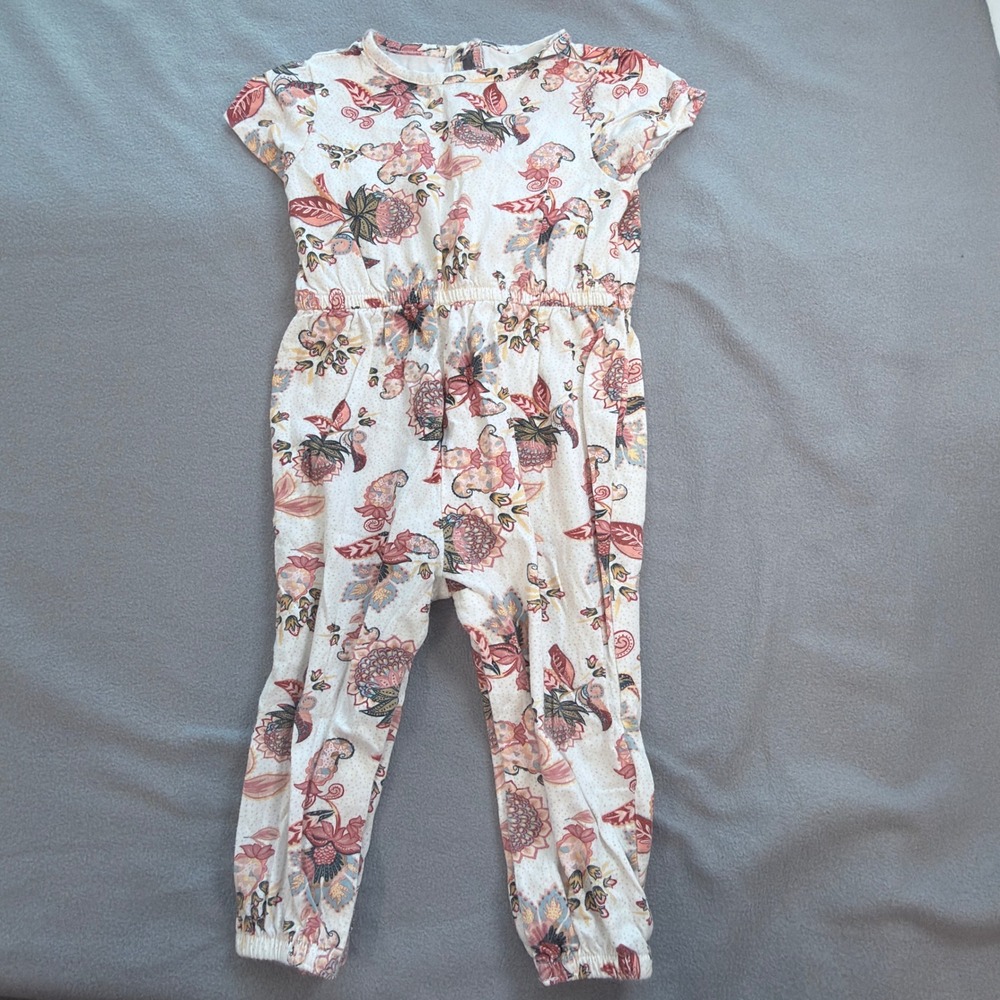 Old Navy Jumpsuit Kids 18-24M White Floral Excellent Short Sleeve Boho Cotton